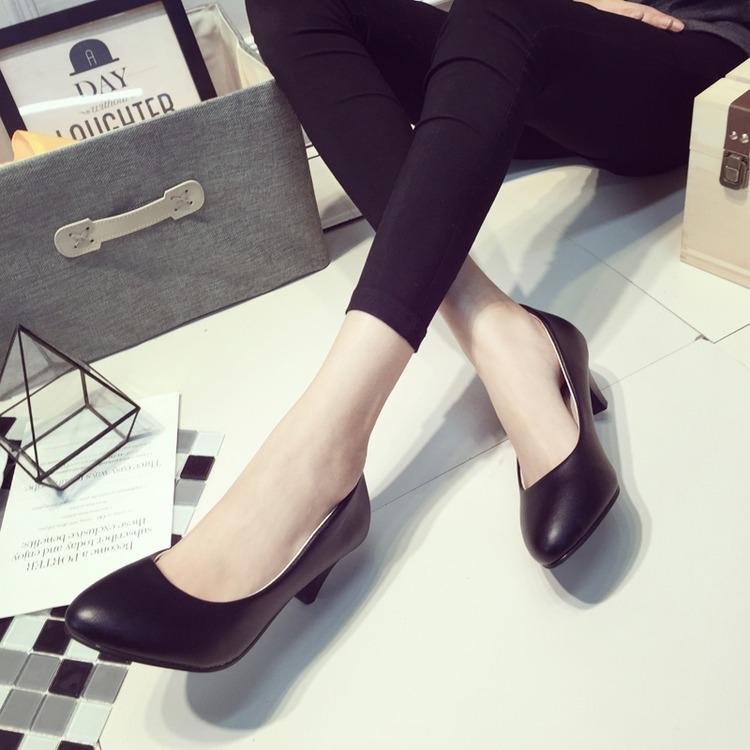 cm middle heel, fourseason lightmouth single shoes, women's office middle heel, solid color work sweet shoes