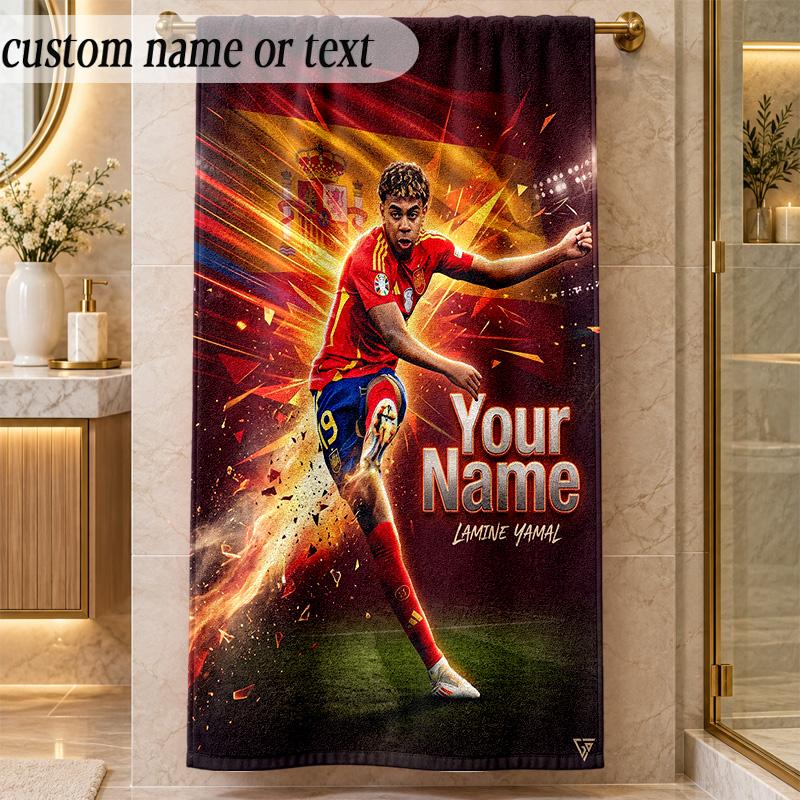 Beach TowelLamine Yamal Custom Name Text Personalized Soft Towel for Beach Pool Indoor Home Decor Gift