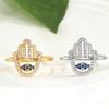Hamsa Fatima's Hand Open Rings Turkish Blue Cubic Zircon Evil Eye Ring Protection Amulet Islamic Jewish Jewelry