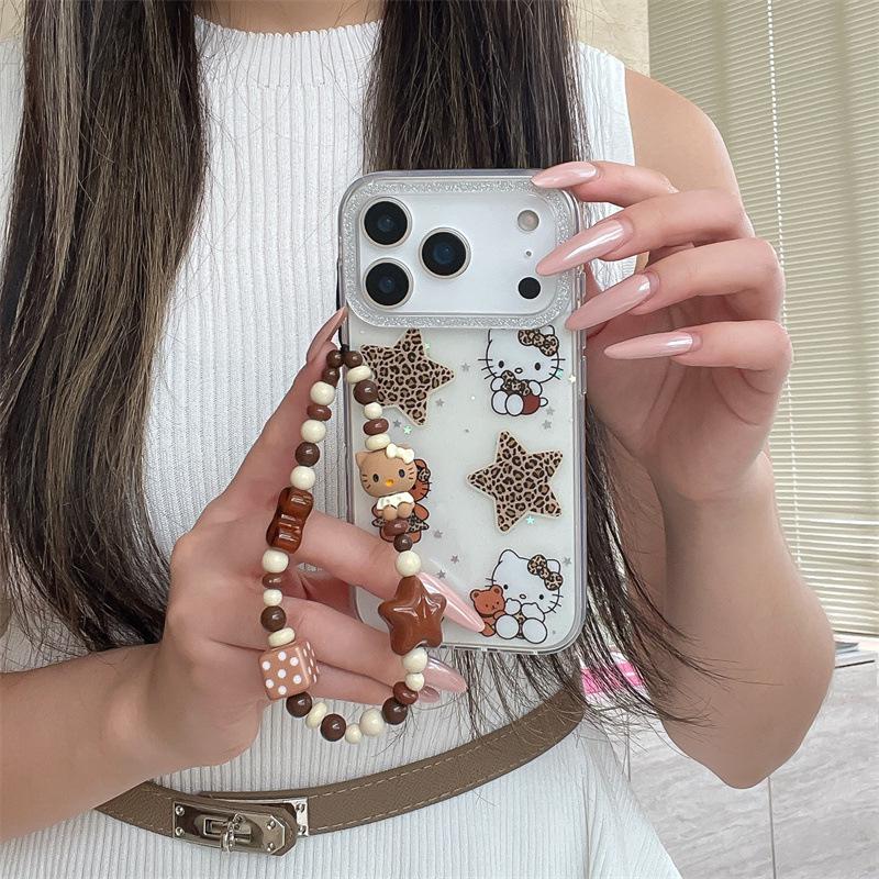 Translucent Glitter Star Leopard Kitty Phone Case for iPhone 17/16 Pro Max/15/14