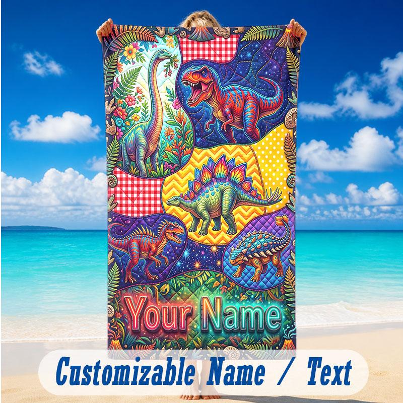 Dinosaur Theme Beach Towel Personalized Custom Name & Text Soft Quick Dry Beach Towel for Swimming Travel