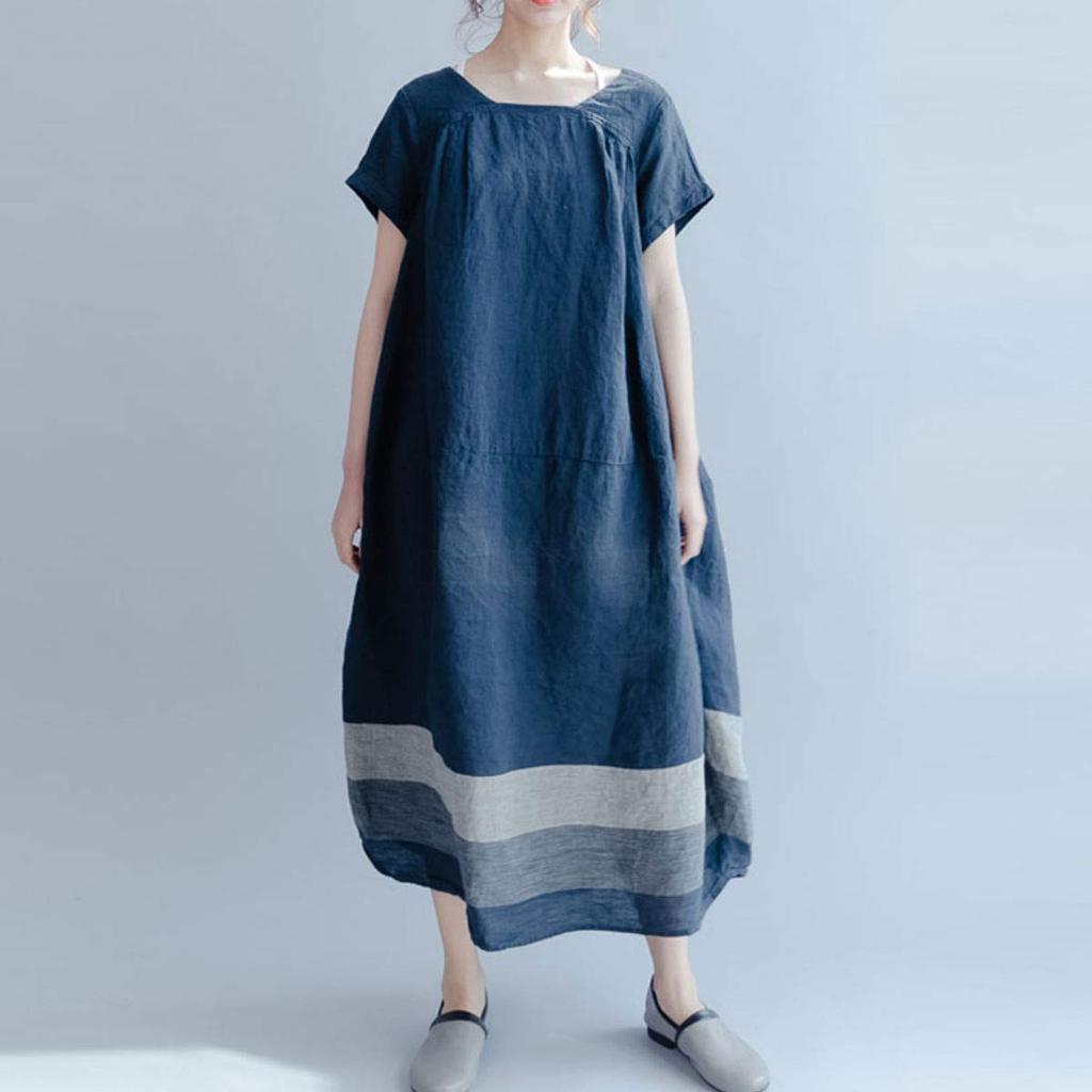 Hisitosa Summer Short Sleeve Maxi Solid Long Mori Girl Plus Sizes Women's Dress, Color, Autumn, Cotton, Length, Style, Figure-Flattering, Slimming,