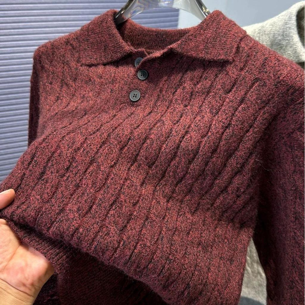 Men's Trendy Korean Cable Knit Collared Polo Sweater – Versatile Autumn/Winter Fashion