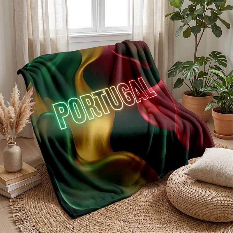 Portugal Football Printed Flannel Blanket Skin Friendly Warm Decorative Throw for Indoor Couch Bed Daily Use