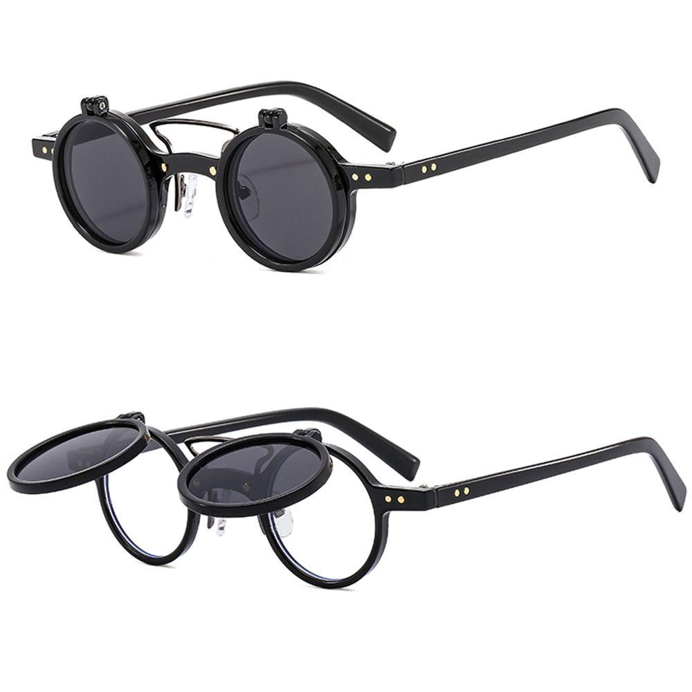 Popular Double-layer Retro Rivets Steampunk Flip-Up Sunglasses Punk Eyeglasses Small Round Sun Glasses Flip Lens