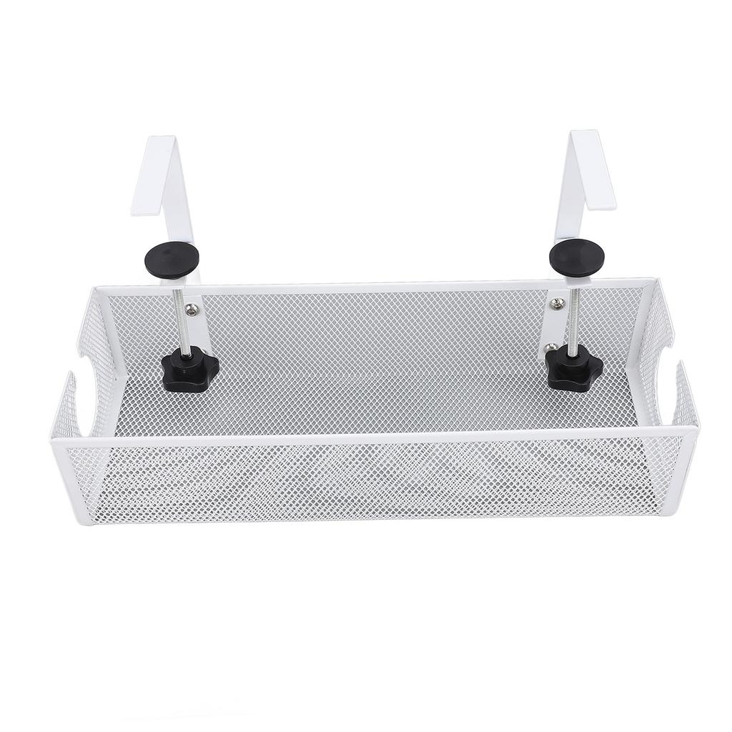 Under Desk Cable Management Tray Carbon Steel Side Round Hole Trapezoidal Desk Cord Organizer for Study Office White