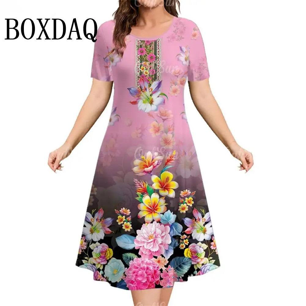 Summer Women Dresses Ethnic Fashion Plus Size Dresses Short Sleeve Elegant Loose Retro Ladies Dresses Casual 3D Printed Clothing