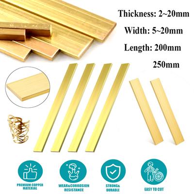 H59 Brass Flat Bar Plate Strip Thicknesses 2mm 4mm 6mm 8mm 10mm 20mm Pure Copper Solid Metal Plates Material Length 200mm/250mm