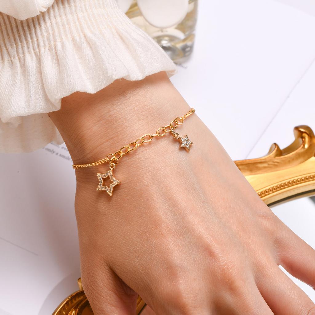 Stainless Steel Chain Pendant Zircon Five-pointed Star Bracelet For Women Y2K Sweet Girls Elegant Charm Bracelets Jewelry Gift
