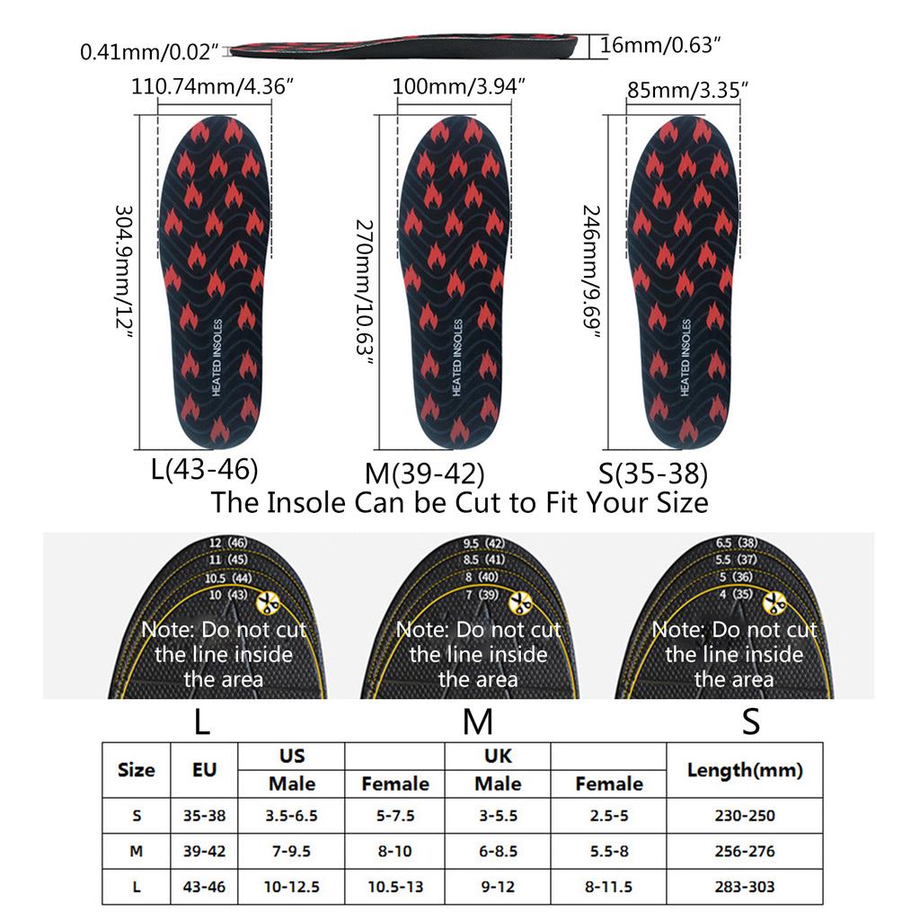 Heated Shoe Insoles Cold Weather Shoe Inserts Adjusted Temperature Wireless Foot Warm for Hunting Hiking Camping