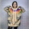 2024 European Autumn/Winter Plus Size Rainbow Mink Velvet Hooded Sweater - French Lazy Style for Women
