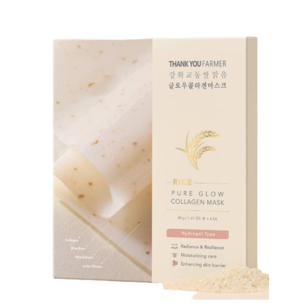 THANK YOU FARMER Rice Pure Essential Glow Collagen Mask 4 Sheets - Deep Brightening & Elasticity Hydrogel Mask
