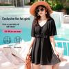 Plus Size Women's Conservative One-Piece Skirt Swimsuit Cover-Up - Slimming Solid Color Bathing Suit