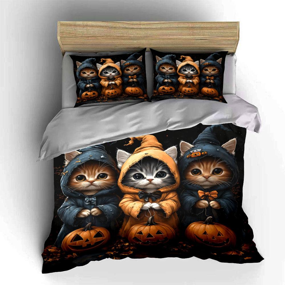 Cute Halloween Cat Trio Decor Multiple sizes kid's and adults' bedroom Exquisite 3PC bedding set gift