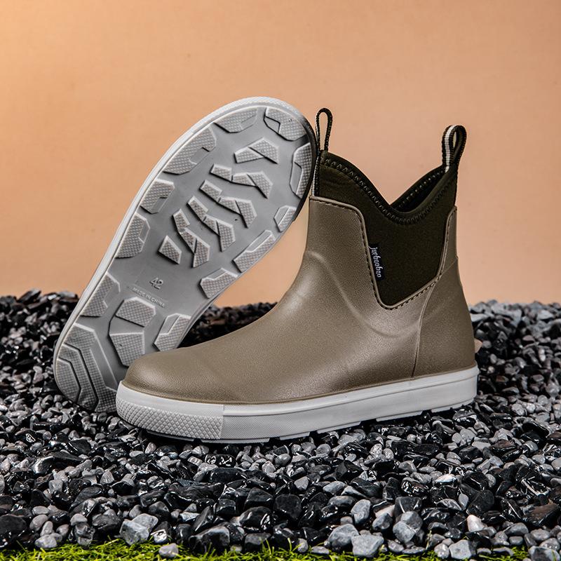 Fashion Versatile Casual Middle Tube Waterproof Shoes Men Fashion Hiking Shoes Anti-slip Wear-resistant Outdoors Rain Boots Fishing Boot
