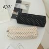 Soft Fabric Art Supply Holder Polka Dot Pencil Case, Stationery Organizer Pouch, Cute Makeup Portable Cosmetic Bag for Women Zipper Closure Pen School
