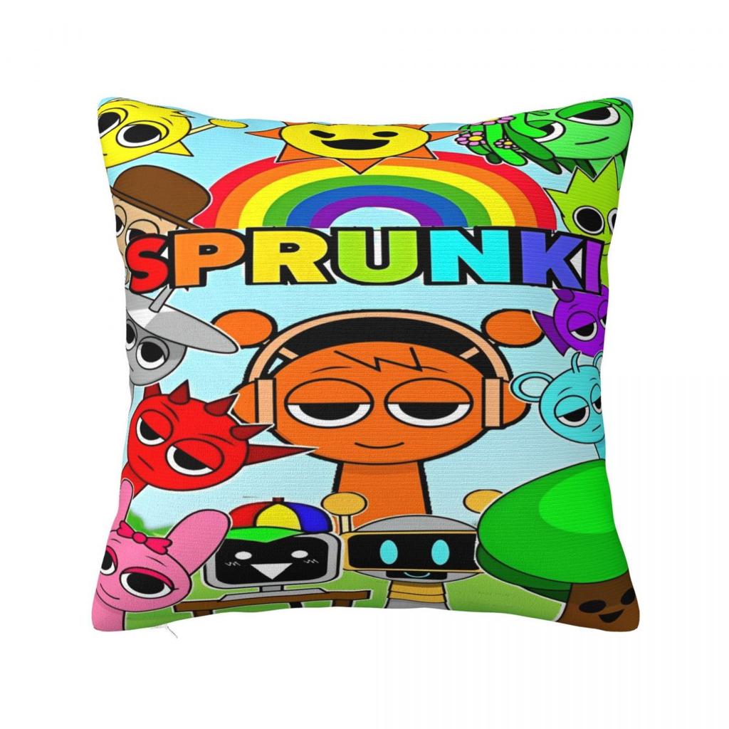 Federe per Cuscini Sprunki Merch Copricuscino Stampato Copricuscino da Lancio Decorazione per Divano Quadrato Multimisura