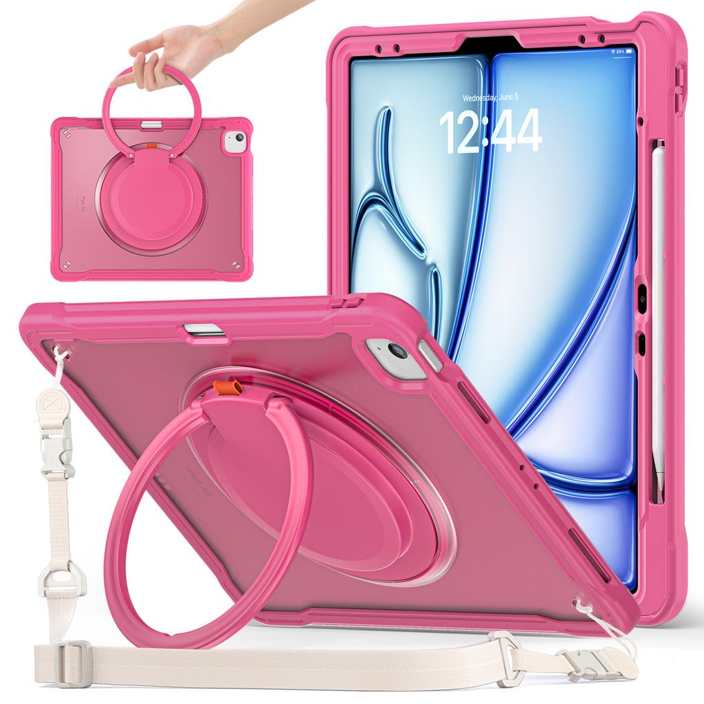 For iPad Air 13 (2025)/(2024)/Pro 12.9 (2022)/(2021)/(2020)/(2018) Case Rotary Kickstand Cover with Shoulder Strap
