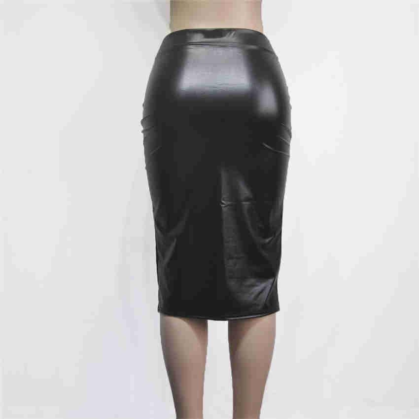 Autumn Winter Females Skirt Sexy Package Hip High Waist Faux Leather Party Office Midi Skirts