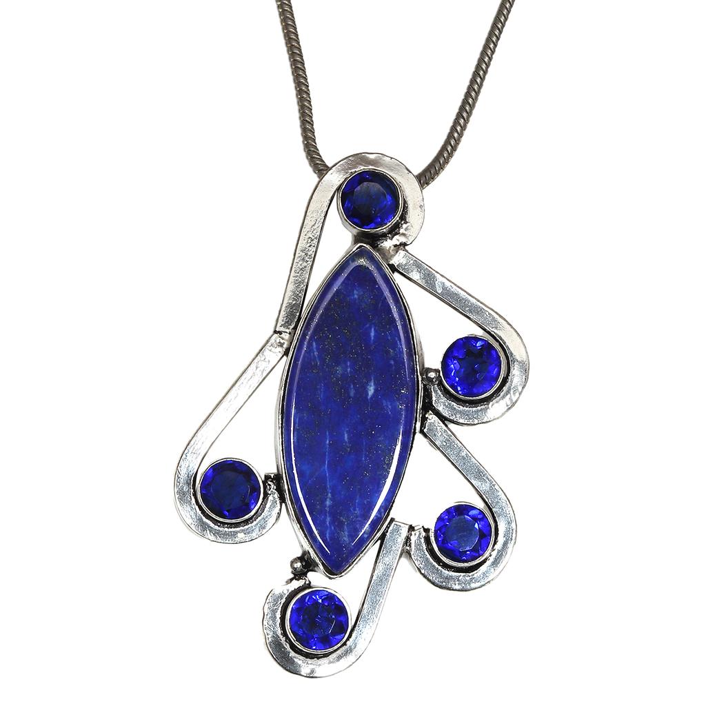Lapis Silver Necklace Lazuli  Gifted Gemstone Pendant Jewelry 18" Handmade