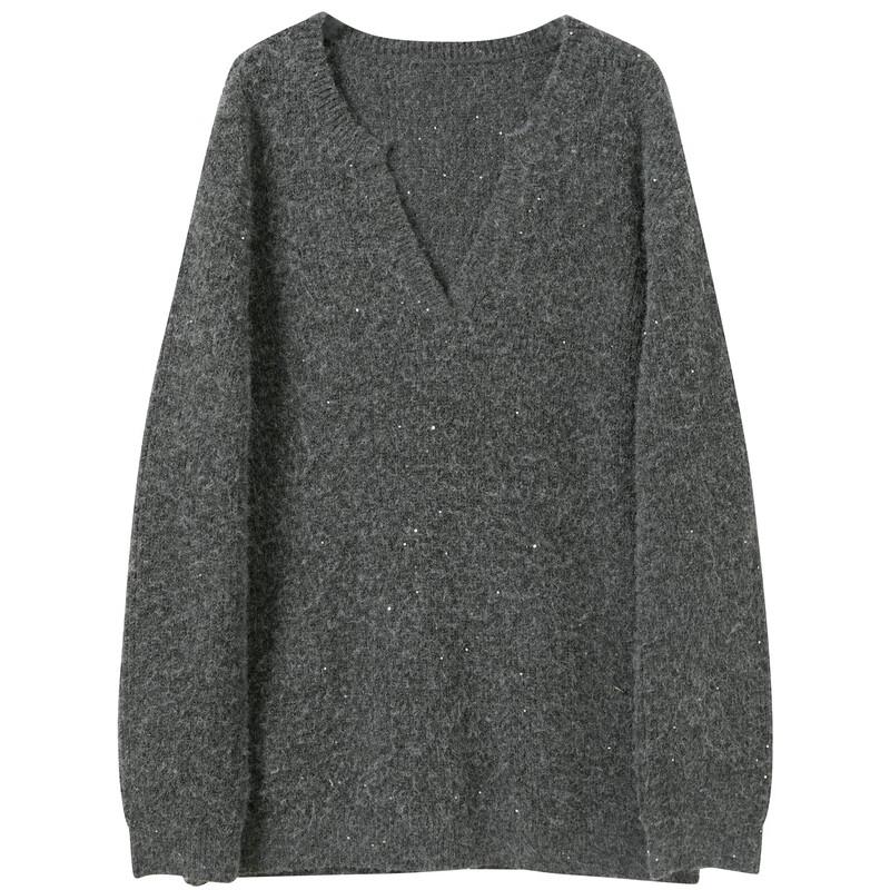 Sancai Women's 2025 Winter Sequined V-Neck Knit Pullover