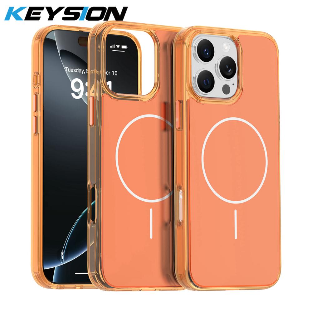 KEYSION Luxury Magnetic Case for MagSafe for iPhone 14 15 16 Pro Max Soft TPU+PC Wireless Charging Shockproof Phone Back Cover