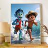 Disney DIY diamond painting 5d full diamond cross stitch sea monster boy and human boy running on beach living room bedroom decorative painting