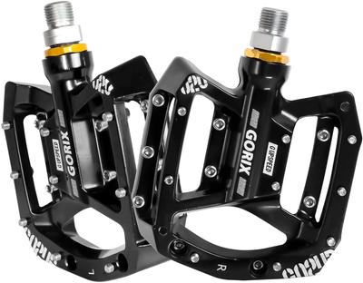 GORIX Bicycle Flat with Pins for Road Cross and Other Bicycles Pedals, Pedals, Aluminum, Anti-Slip (GX-FY960), Wide, Durable, Black, Stylish, CNC-Cut,