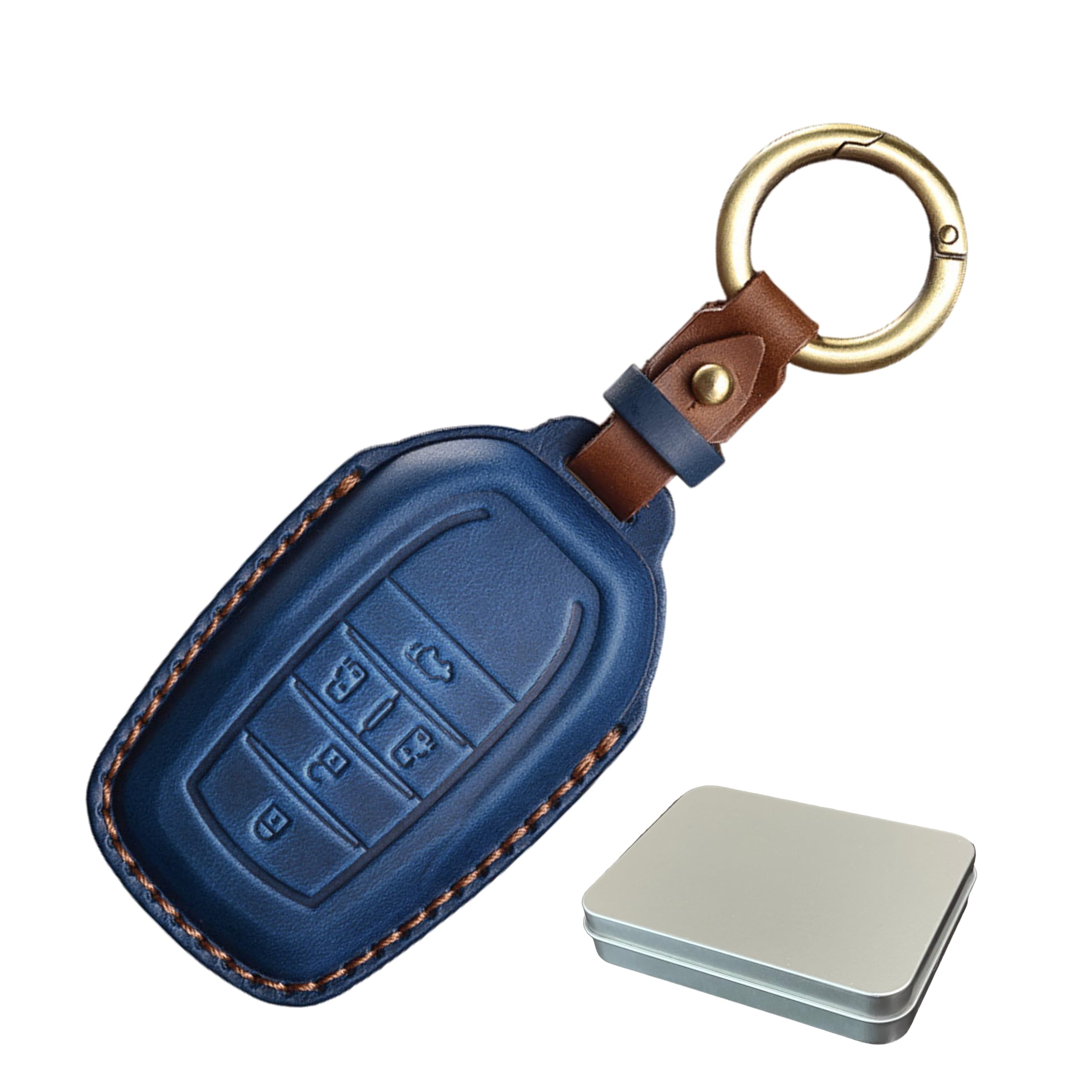 

Чехол для смарт-ключа из натуральной кожи, брелок для ключей Toyota, воловья кожа, 3D-формовка, подарок, подходит для TOYOTA Corolla Prius Sienta Noah Voxy Alphard Vellfire Harrier Тип 5 (И синий