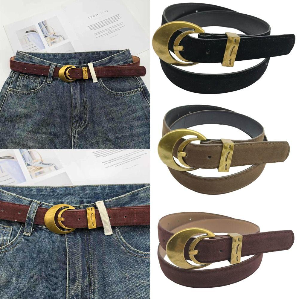 Retro Buckle Suede Leather Belt Luxury Design Waistband Trendy Waist Belt  For Women