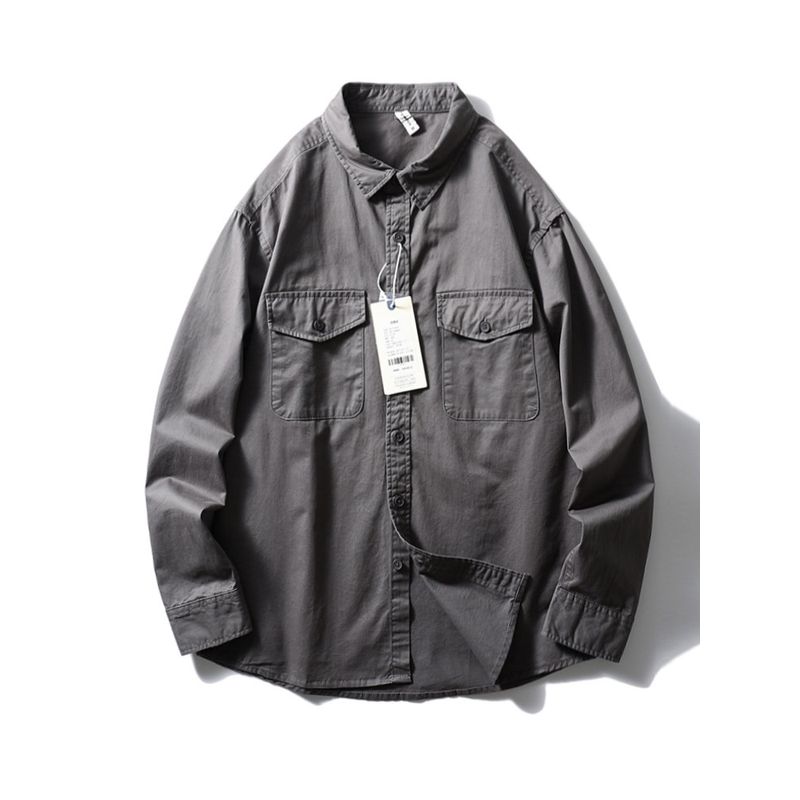 American Retro Pure Cotton Workwear Shirt Men's Long Sleeves Spring and Autumn Coat Export Men's Silm Full Cotton Casual Shirt