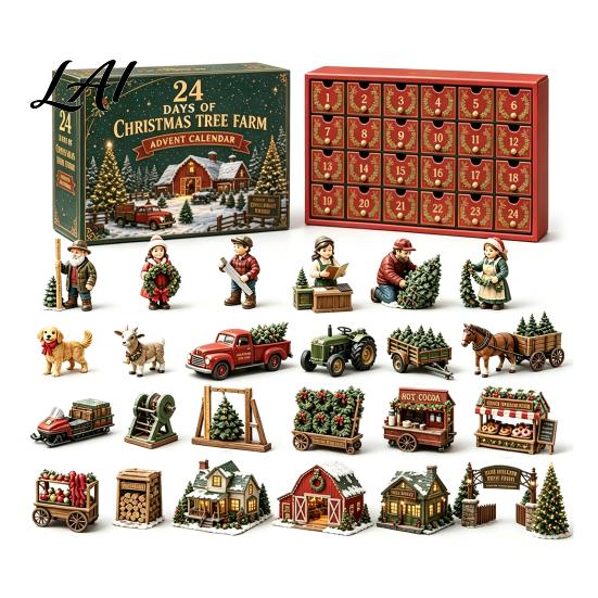 Holiday Gift for Boys 2026 Christmas Tree Farm Advent Calendar 24 Days Countdown Box with Mini Figures And Accessories Kids Collectors Festive