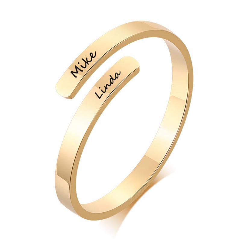 Chic Free Personalized Engraved Name Rings for Women Size Adjustable Simple Stainless Steel Custom Anniversary Gifts Jewelry