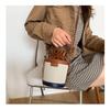 Vintage Color Block Bucket Bag Trendy Shoulder Purse Fashion Round Cylinder Crossbody Handbag for Women CLE