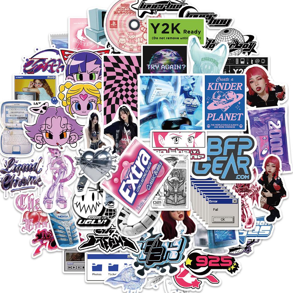 53PCS Y2K Girls VSCO 90s Harajuku Style Vintage Stickers Cute Aesthetic Decal Diary Motorcycle Laptop Scrapbook Toy Sticker