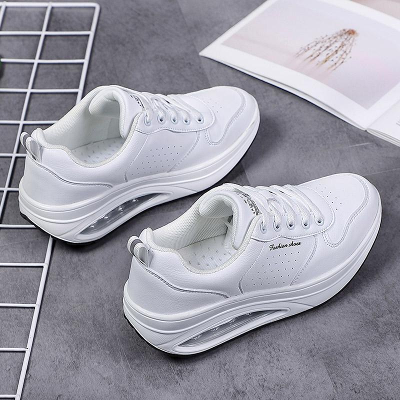 Fashion Women Fashion Sneakers Air Cushion Sports Shoes Pu Leather Blue Shoes White  Outdoor Walking Jogging Shoes Female Trainers