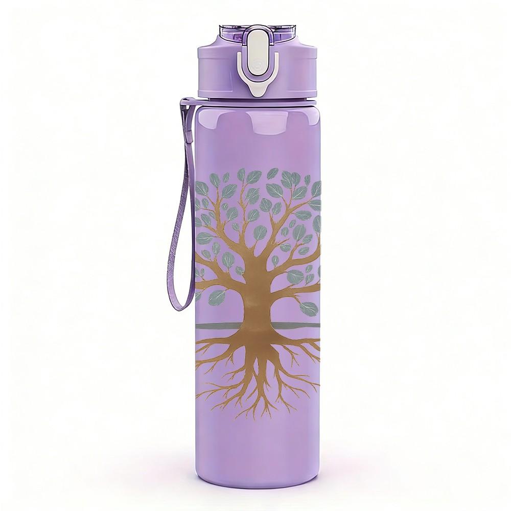 1PC Rooted Tree Silhouette Art 750ml Color Plastic Sports Water Bottle Leakproof Flip Straw Lid Suitable for Sports Office Home Use