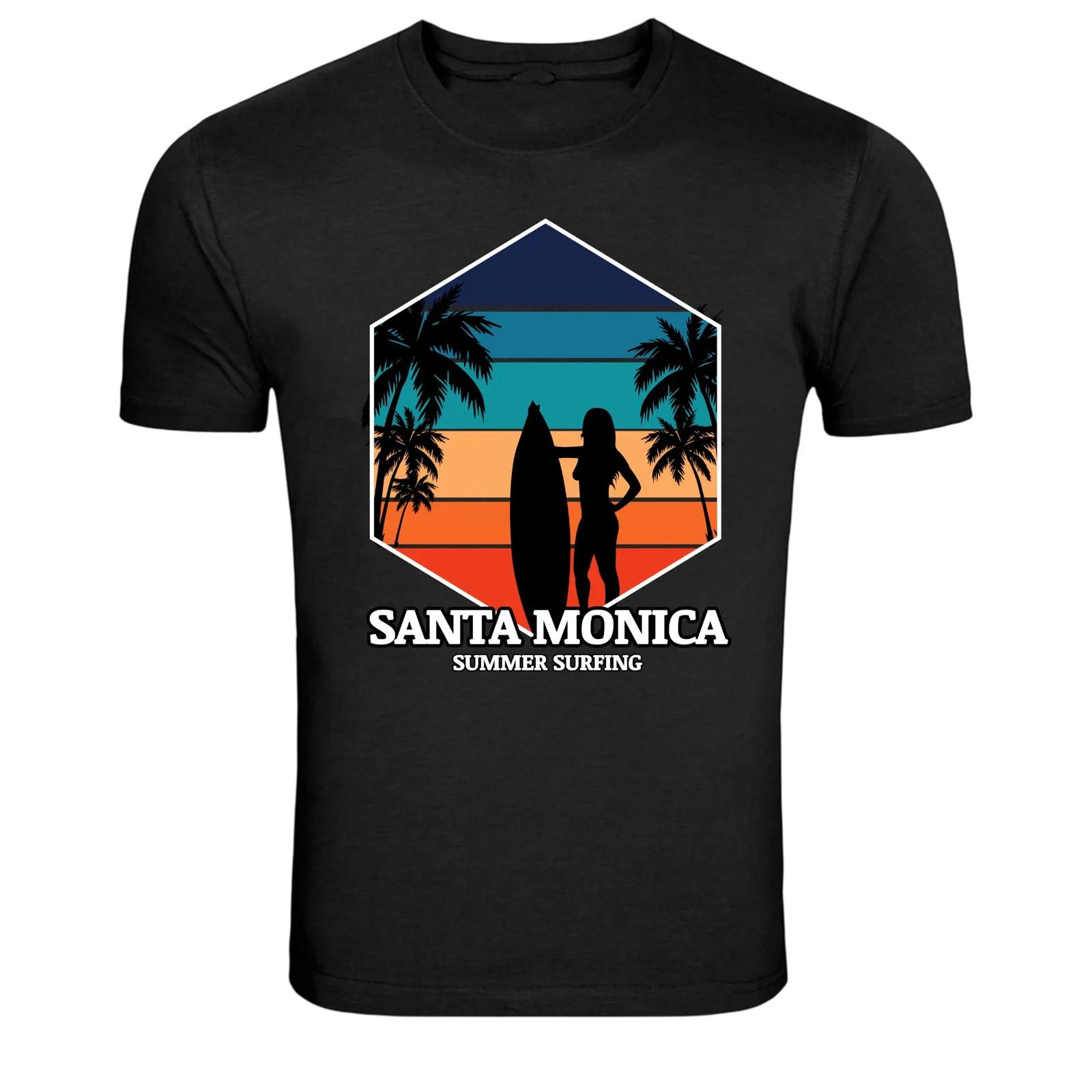 Santa Monica Summer Surfing Beach Retro Graphic T-Shirt XS