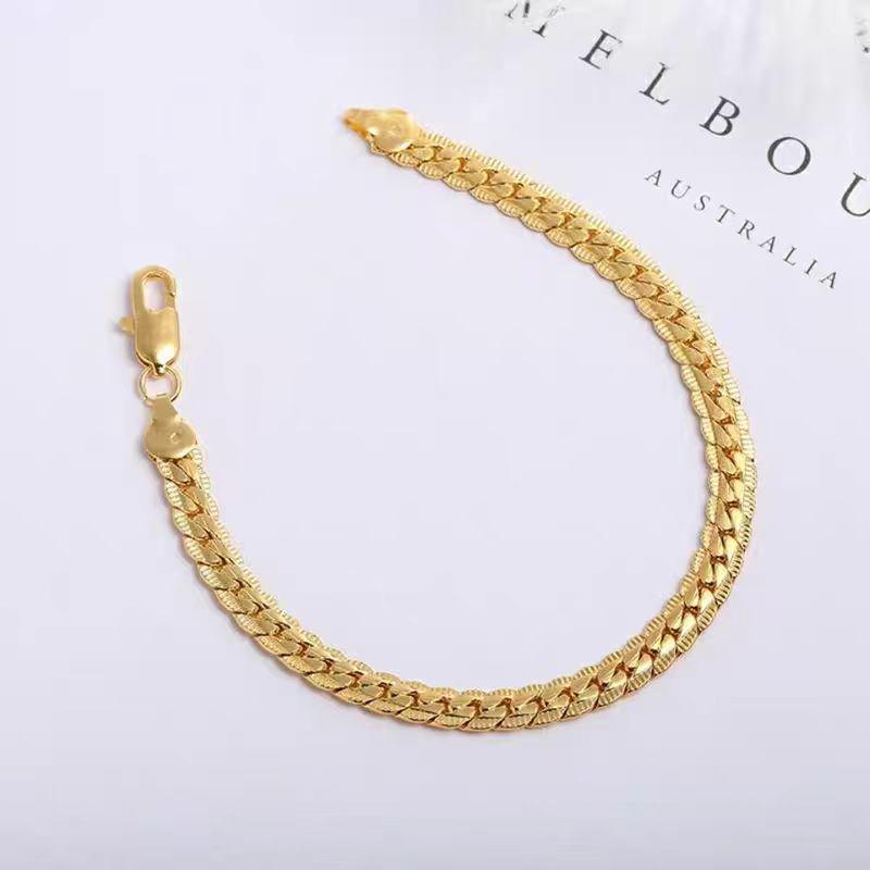 Gold-Plated 5mm European & American Sideways Bracelets for Men & Women - Fashionable Simple Jewelry.