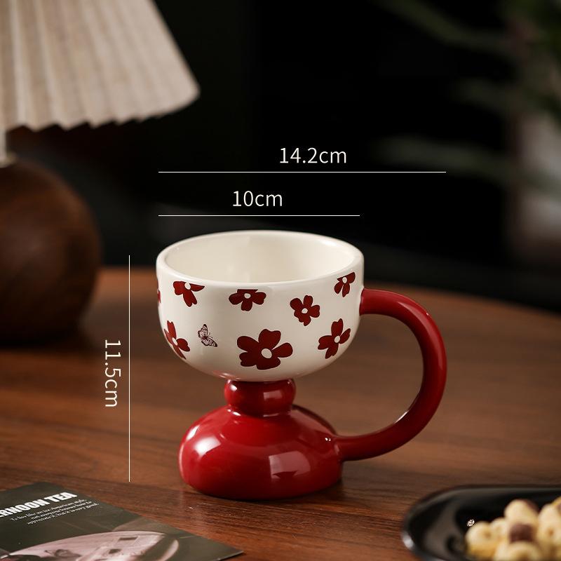 Retro Keramiktasse Handbemalt Hohe Kaffeetasse mit Henkel Tasse Milch Haferflocken Eiswasserbecher Küchenzubehör Trinkgeschirr Geschenk