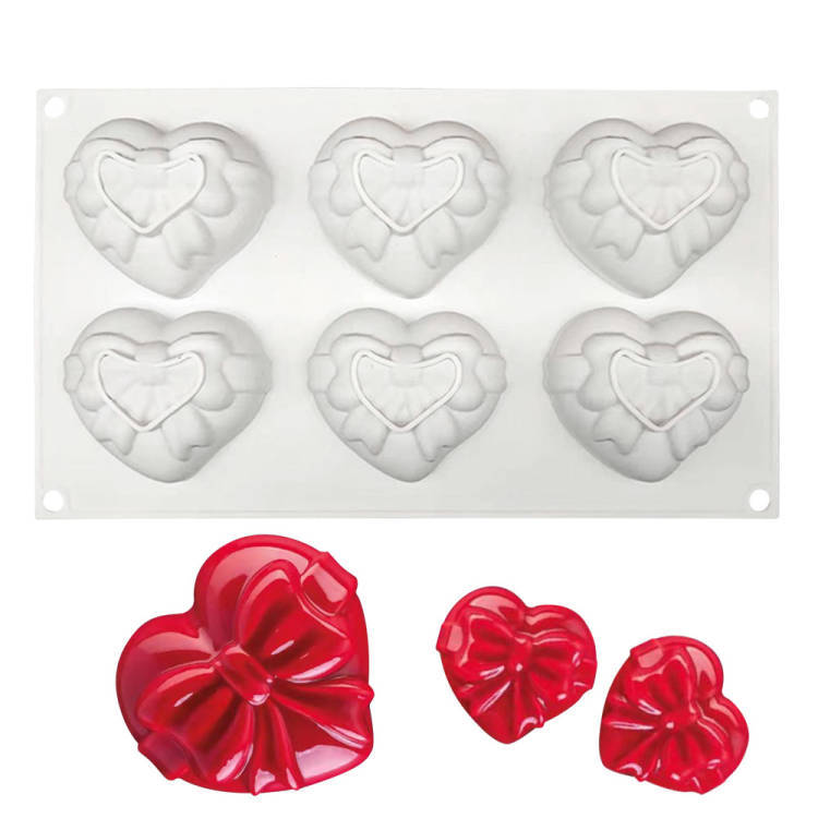 Peach Heart Valentine's Day Love Mousse Cake Mold Single Bow Love Silicone Mold