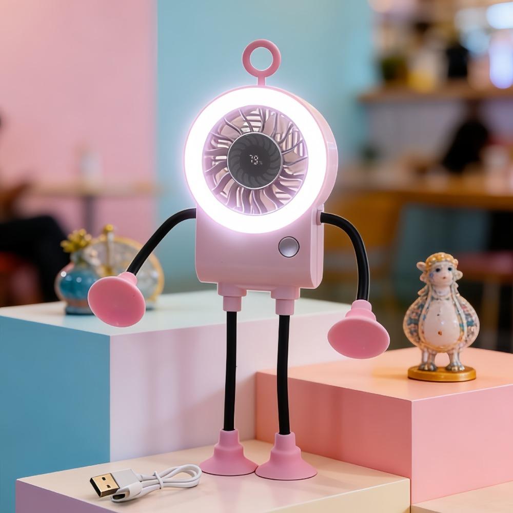 Dual Modules Portable Handheld Fan Flexible Legs Adjustable Wind Speed Fan  Handheld Use розовый