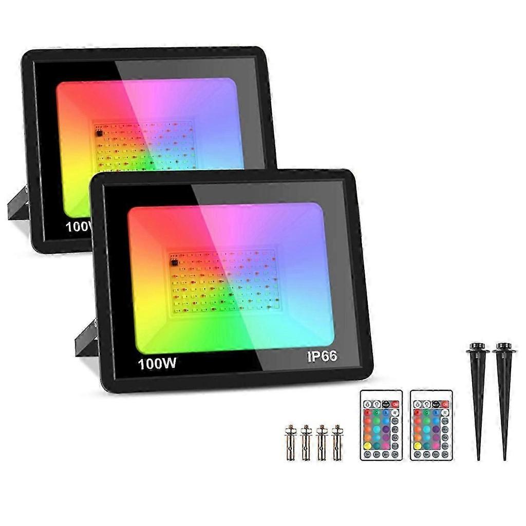 2er-Pack 100W RGB LED Flutlicht IP66 Wasserdicht Farbwechselndes Flutlicht mit Fernbedienung für Party, Ha
