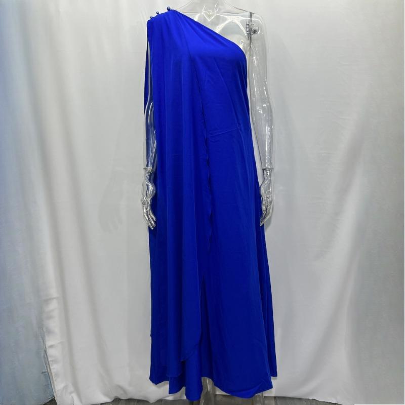 GMXIA Summer Women's Temperament Fashion Pure Colour Loose One Shoulder Long Dresses Queen Fan Dresses
