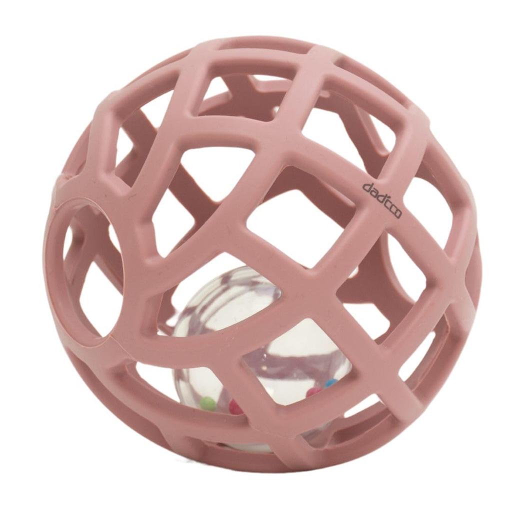 Daddykko Baby Ball, Silicone Ball, Baby Toy, Rattle, Educational Toy for 0 Year Olds, Macaron Ball Rattle (Rose Pink (with Rattle))