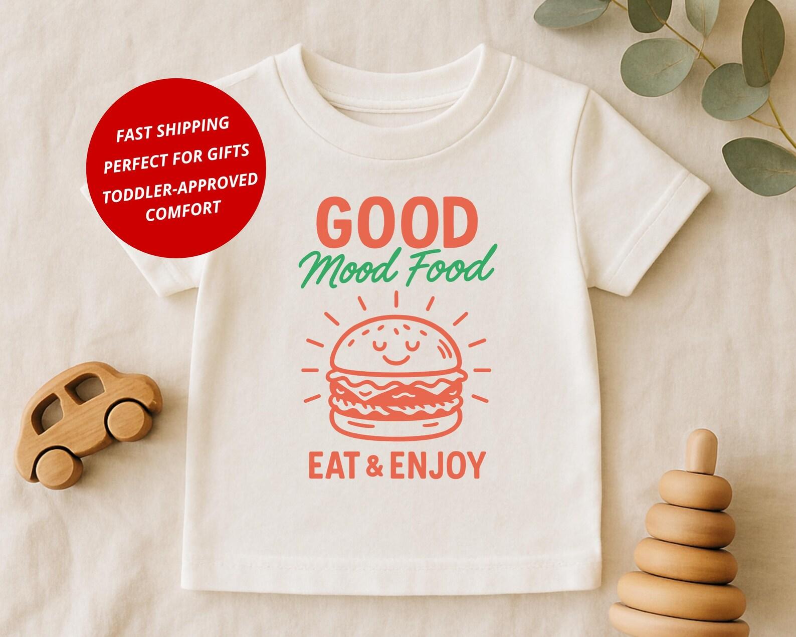 Foodie Toddler Shirt: Good Mood Food Design Tee for Kids, Playful Burger Lover Shirt, cotton blend, Size 2T-5T 100