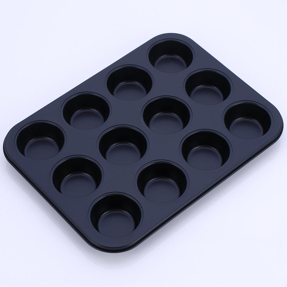 12 Cups Muffin Bun Cupcake Baking Bakeware Gold Black Non-Stick Carbon Steel Tray Cup Cake Mold