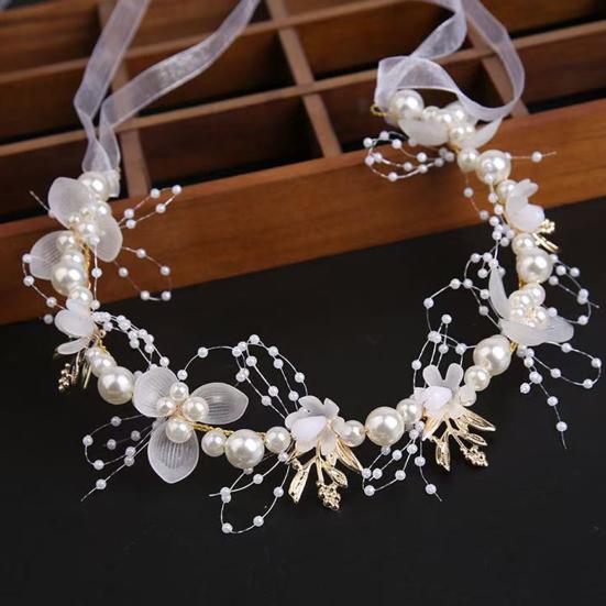 Fairy Girl Headband Bright Color Imitation Pearls Flower Decor Princess Hair Hoop Party Crown Hair