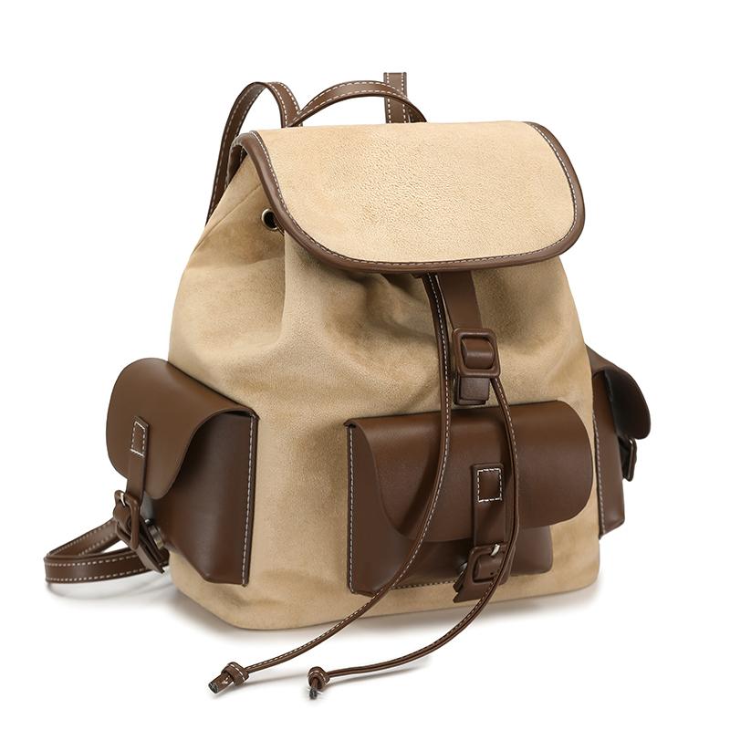 Vintage Color Block Backpack College Style Schoolbag Travel Backpack