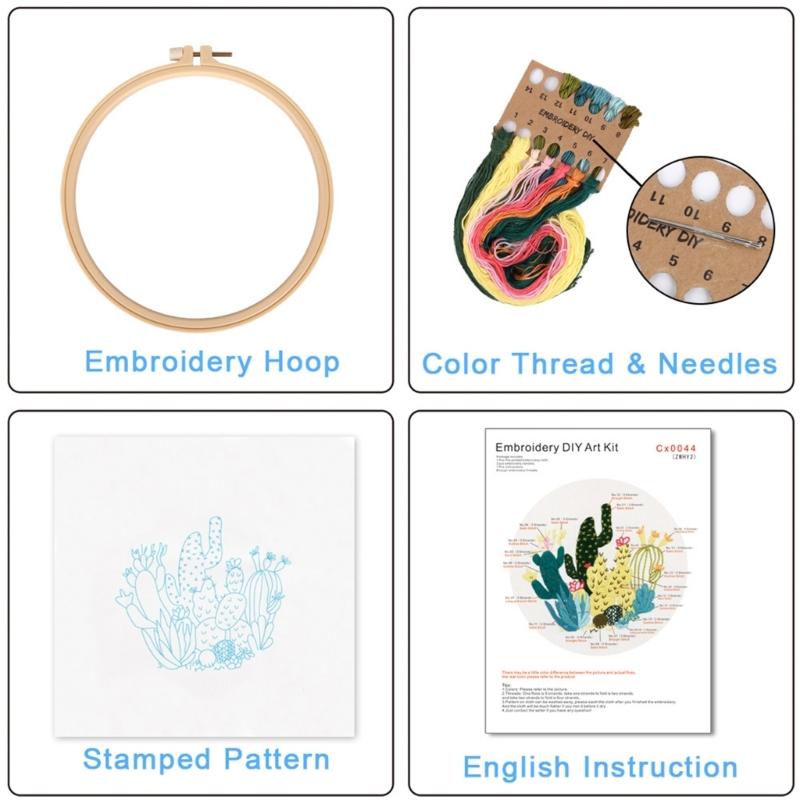 3Sets Leaf Flower Embroidery Set with Embroidery Pattern Beginner Embroidery Set with Instructions Stitching Supplies